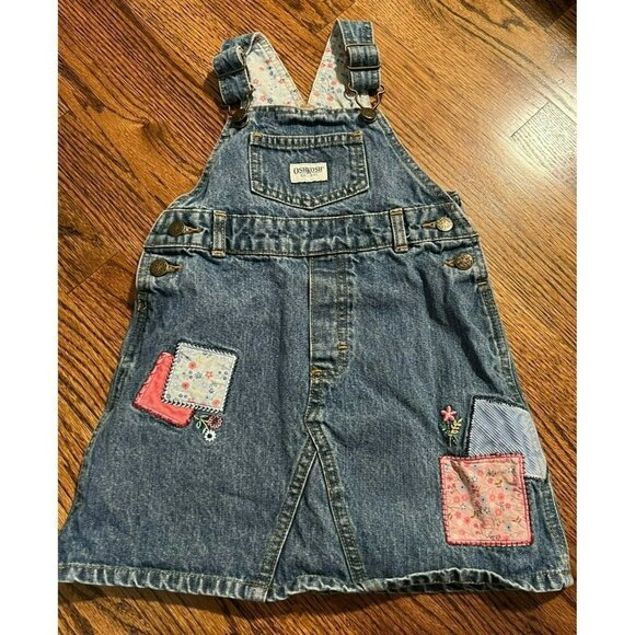 Oshkosh | Vintage Patchwork Denim Overall Dress Sz 3T - Picture 1 of 4
